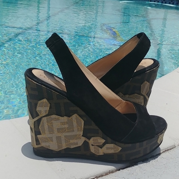 Fendi Shoes - FENDI Zucca Platform Floral Suede slingbacks 7 US